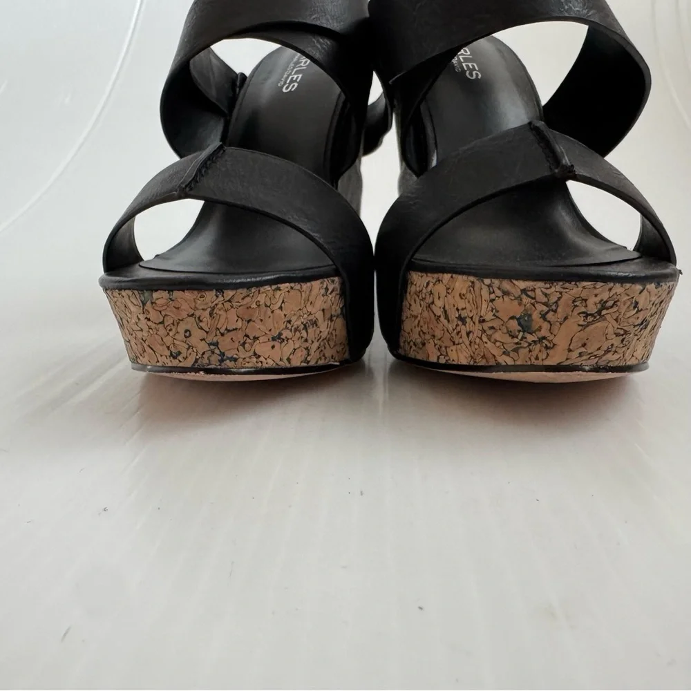 Charles by Charles David Arlington Black Cork platform Wedges sandals